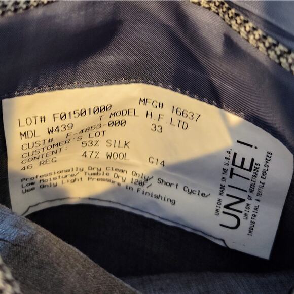 Hickey Freeman Ltd. Men's Silk Wool Houndstooth Grey Sport Coat Blazer 46 Reg - Picture 11 of 12